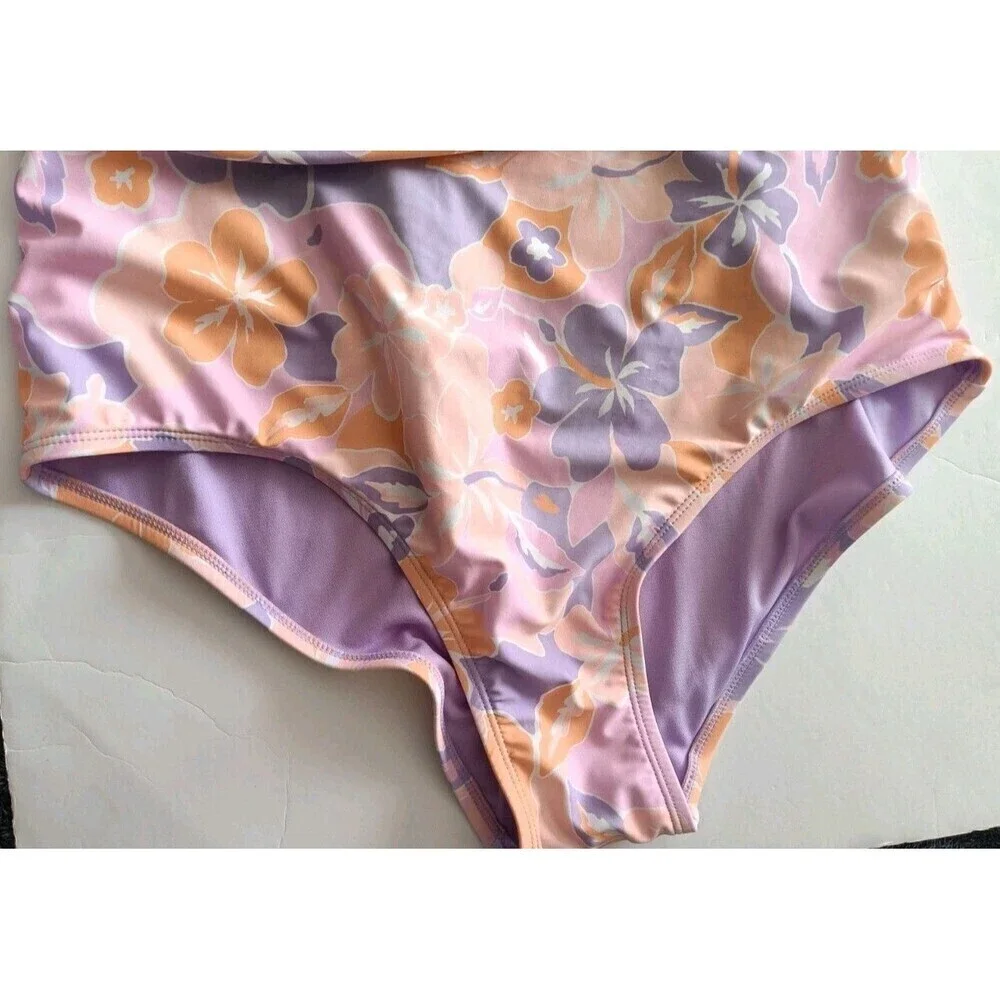 Ninety Nine One Piece Swimsuit Size 1X Purple Floral Print Ruched Resort Pool